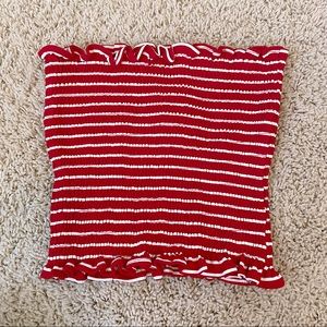 Strapless red and white striped tube top